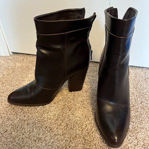 Brand new, never worn dark brown heeled boots, Size 9.5